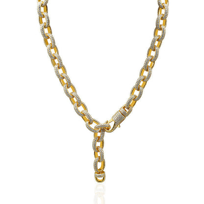 Oval Twisted Big Button Necklace European and American Hot Micro Inlaid Zircon M