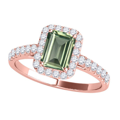 Mauli Jewels Rings for Women 2.50 Carat Diamond and Emerald Shaped Green Amethys