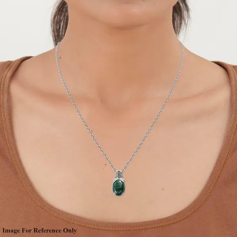 Birthday Gifts Stainless Steel Malachite Peridot August Birthstone Pendant Neckl