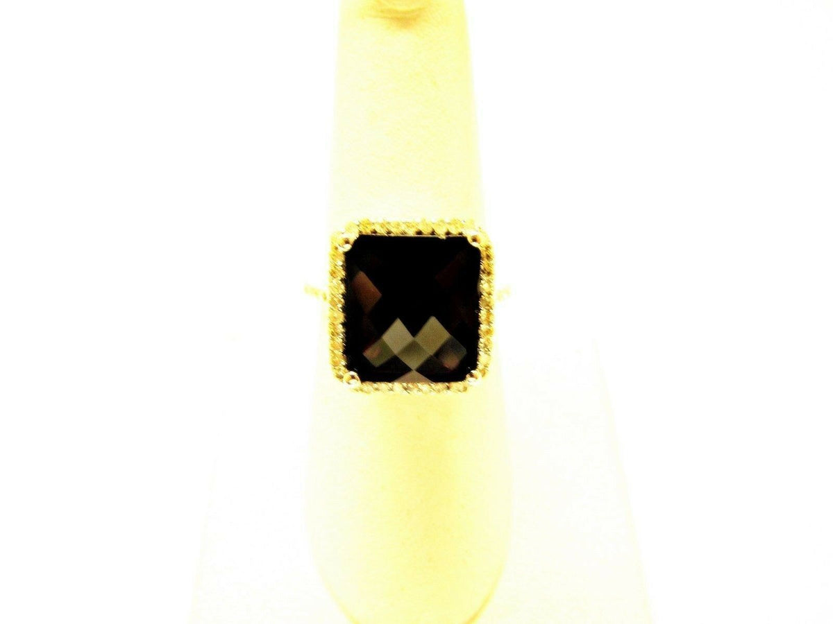 GARNET CUT-CORNERED RECTANGULAR MULTIFACETED DIAMOND RING GARNET DIAMOND RING