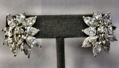 DIAMOND CLUSTER EARRING 14 MARQUISE 6 PEAR SHAPE CLUSTER HUGGIE DIAMOND EARRING