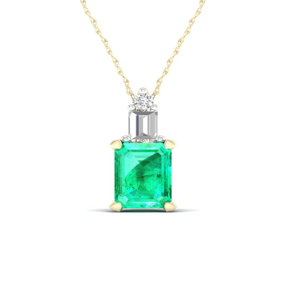 Imperial Gemstone 10K Yellow Gold Octagonal Cut Emerald and Diamond Pendant Neck