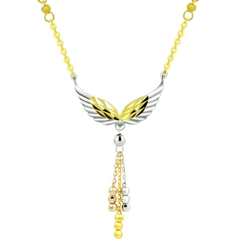 Necklace Female 925 Sterling Silver 18K Gold Plated Angel Tassel Snake Bone Chai