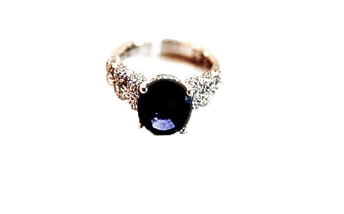 SAPPHIRE OVAL 4 PRONG SET DIAMOND ROUND BRILLIANT RING
