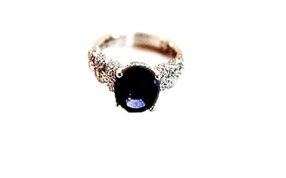 SAPPHIRE OVAL 4 PRONG SET DIAMOND ROUND BRILLIANT RING