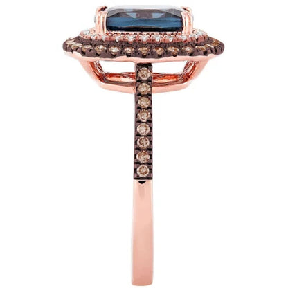 Cushion-Cut London Blue Topaz Ring with 0.37 CT. T.W. Diamonds in 14K Rose Gold