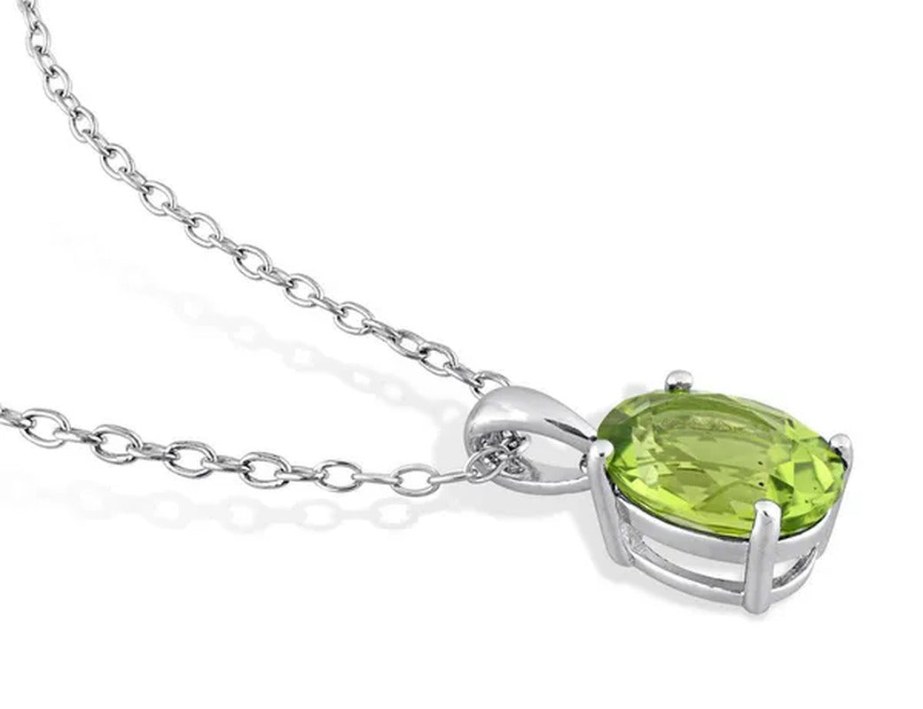 1.90 Carat (Ctw) Peridot Solitaire Oval Pendant Necklace in Sterling Silver with