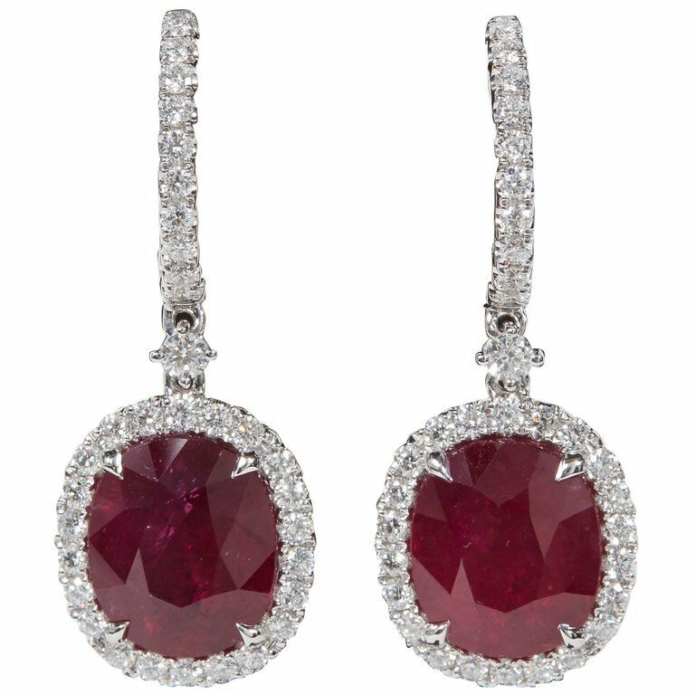 GIA Certified Ruby 13.70 ct and Diamond round 1.85 ct Drop Earrings