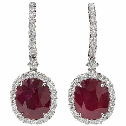 GIA Certified Ruby 13.70 ct and Diamond round 1.85 ct Drop Earrings