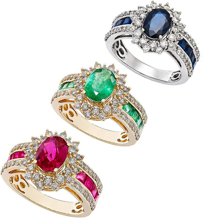 Genuine Oval Gemstone and Natural Diamond Rings, Statement Ring, Gemstone Jewelr