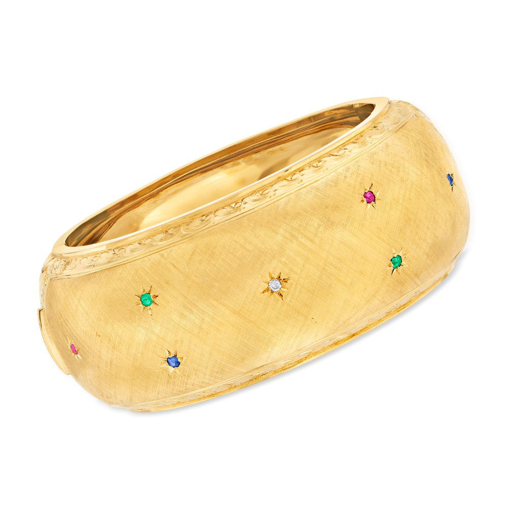 C. 1960 Vintage .70 Ct. T.W. Multi-Gemstone Bangle Bracelet with Diamond Accent
