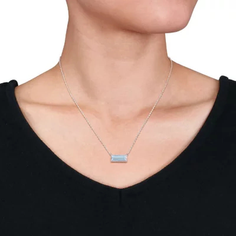 Blue Topaz and White Sapphire Bar Necklace in Sterling Silver