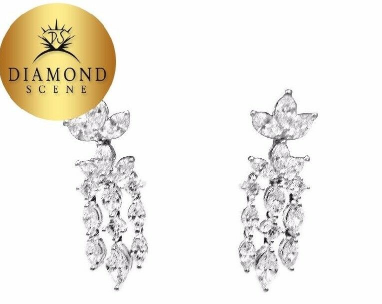 DIAMOND EARRING DANGLE 24 MARQUISE 6 ROUND SHAPE SET DIAMOND