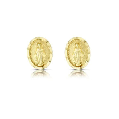 Petite Oval Virgin Mary Stud Earrings in 14K Yellow Gold