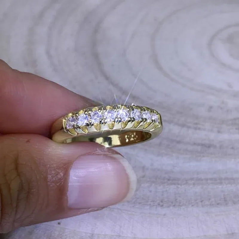 Luxury Silver /18K Gold Ring 925 Sterling Silver Womens Ring White Sapphire Wedd