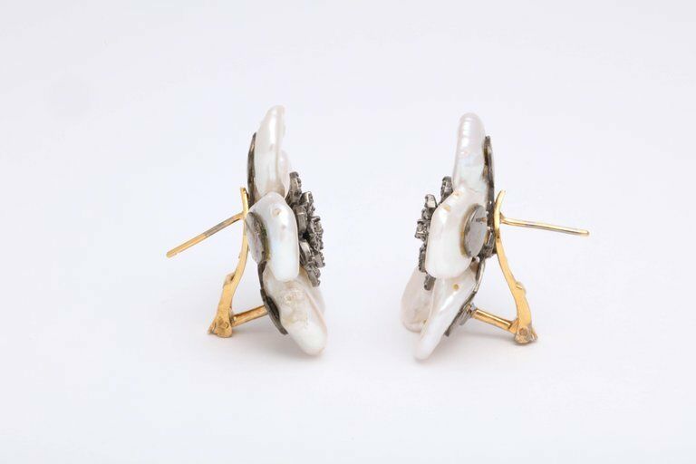 Pearl Leaf and Diamond Flower Earring