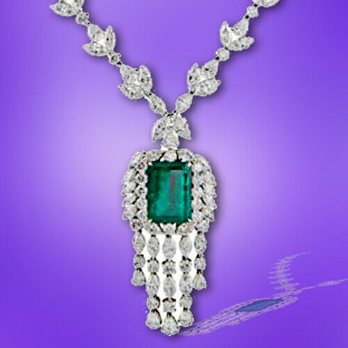 GIA CERTIFIED 100% NATURAL EMERALD 20.14X14.55X9.82MM MULTI DIAMOND NECKLACE