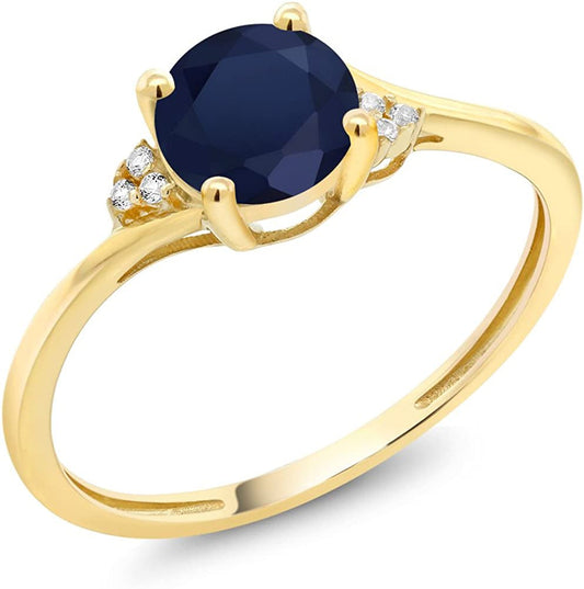 10K Yellow Gold Blue Sapphire and Diamond Accent Women Engagement Ring (1.05 Ctt