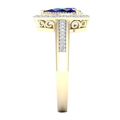 Imperial Gemstone 10K Yellow Gold Pear Blue Sapphire 1/8 CT TW Diamond Halo Wome