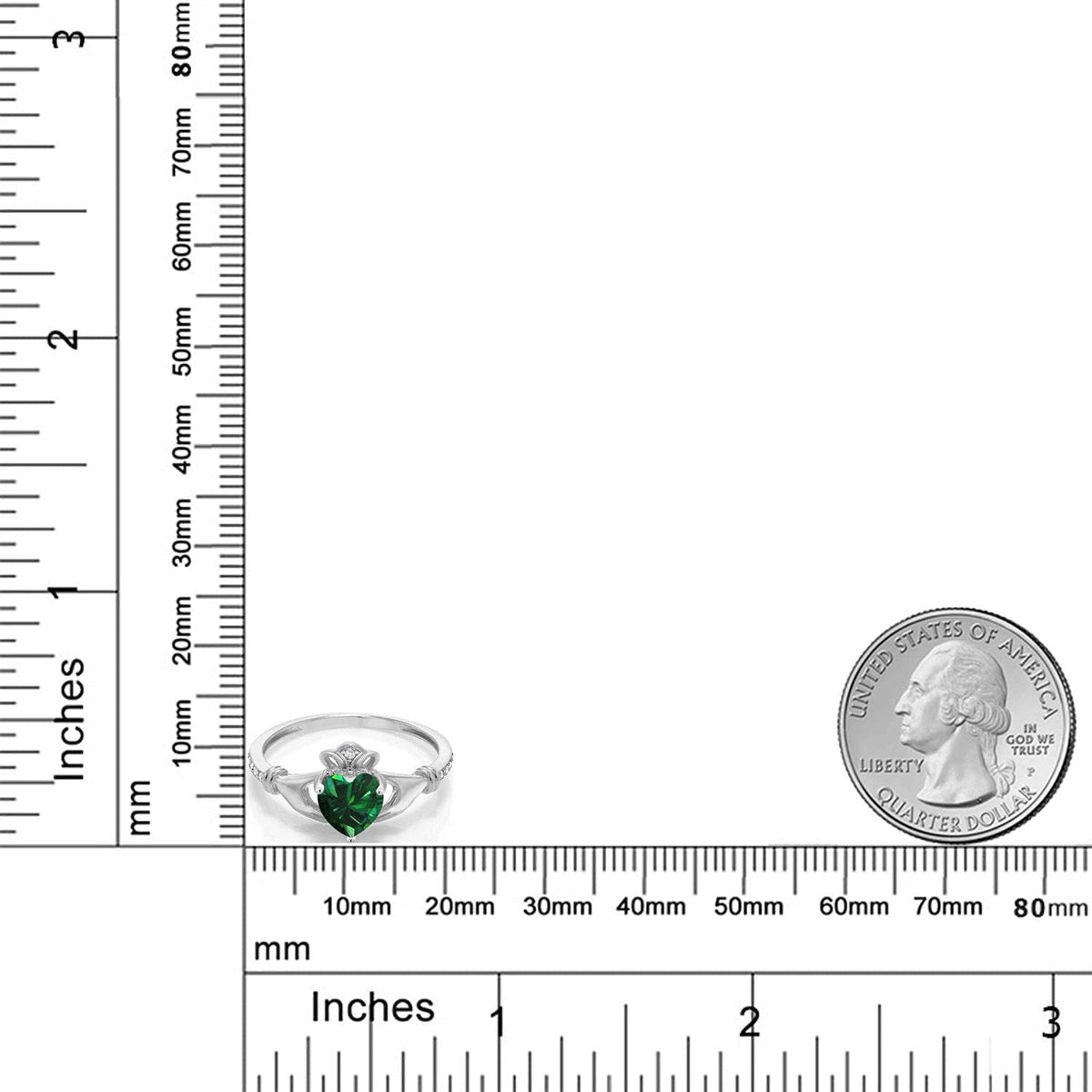 10K White Gold Green Simulated Emerald and White Diamond Irish Celtic Claddagh R