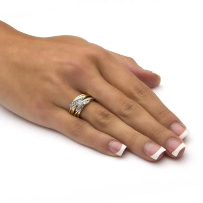 Round Cubic Zirconia Diagonal 2-Piece Wedding Ring Set .24 TCW in Yellow Gold-Pl