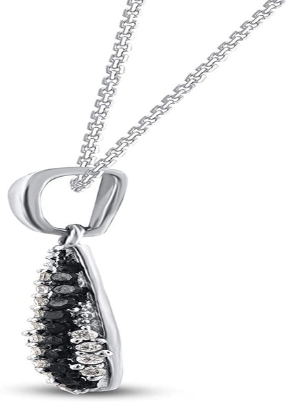 TJD 1/6 Carat Natural White and Treated Black Diamond Long Drop Dangle Pendant N