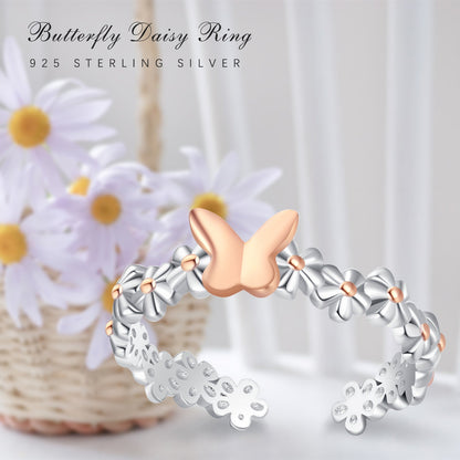 Daisy Ring 925 Sterling Silver Adjustable Daisy Ring for Women Daisy Flower Open