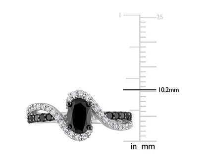 1.00 Carat (Ctw) Black Diamond Twist Ring in Sterling Silver with White Sapphire