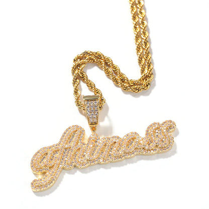 Small Custom Name Necklace Cursive Letter with Tennis Chain Cubic Zirconia