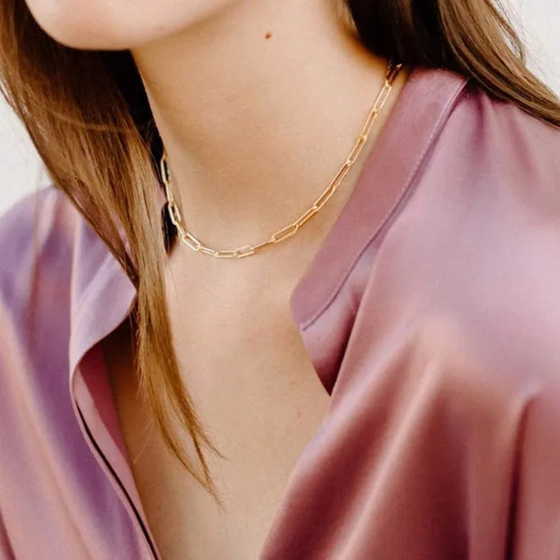 Dainty Layered Initial Necklaces for Women, 14K Gold Plated Paperclip Chain Neck