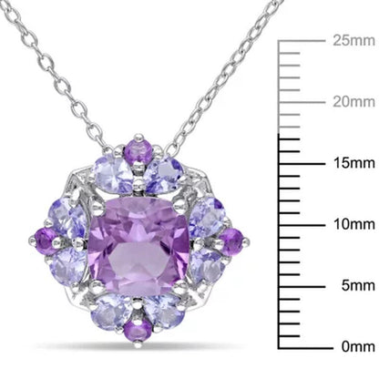 Amethyst and Tanzanite Cocktail Pendant in Sterling Silver