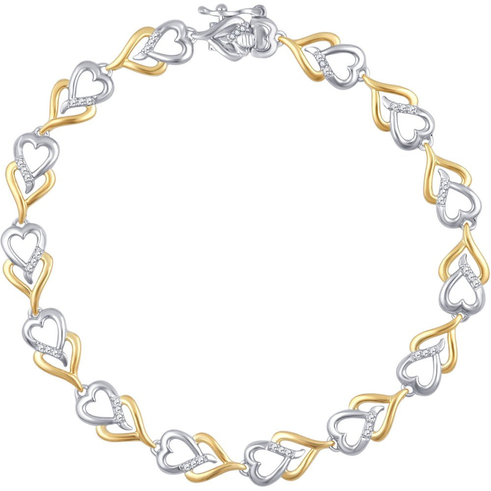 Arista Diamond Accent Two Tone Brass Double Heart Bracelet 7.5"