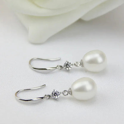9Mm Cultured Natural Freshwater Drop Pearl Earrings with Sterling Silver Danglin