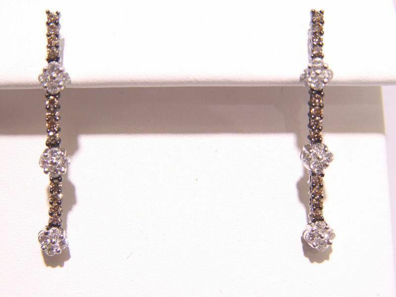 DIAMOND 24 WHITE 24 FANCY CHAMPAGNE COLOR DIAMOND LINE DROP EARRING PUSH BACKS