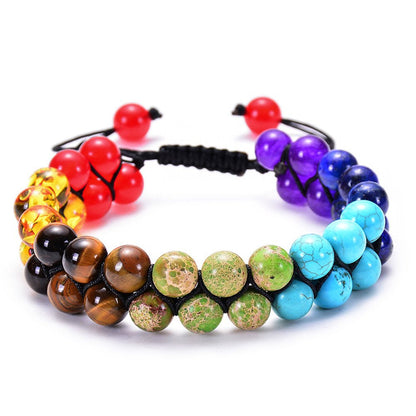 Colorful Natural Stone Beaded Double Bracelet Natural Stone Crystal Double Woven