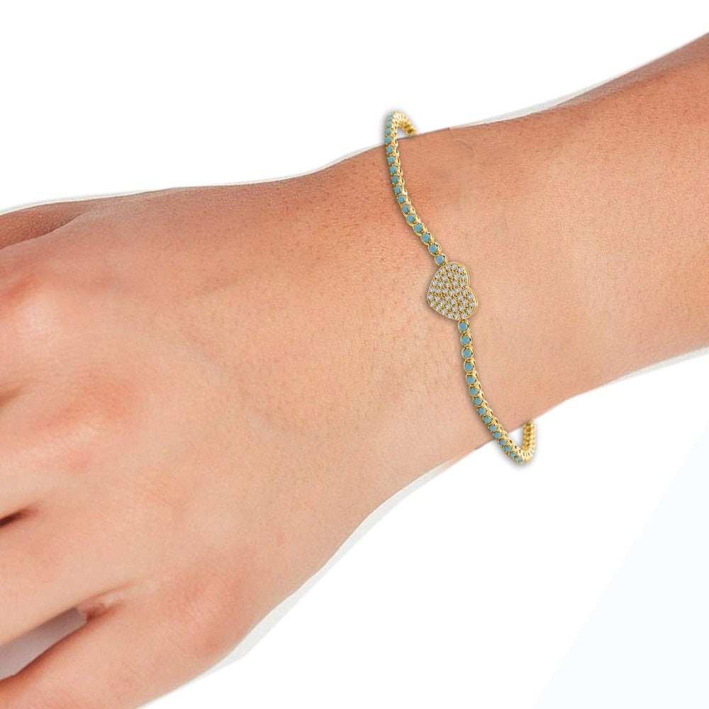1.50MM round Turquoise & 0.20Ct Natural Diamond Tennis Bracelet Gift for Women G