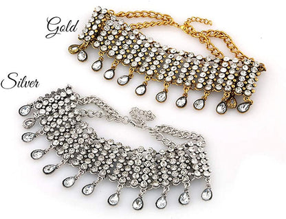 Vintage Boho Full Rhinestones Necklaces Tassel Jewelry Set Layered Pendant State