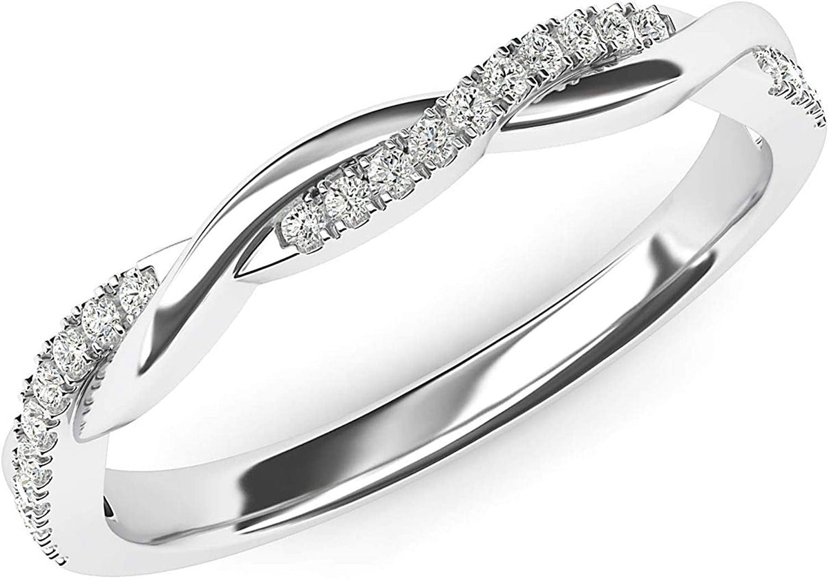 14K White Gold 2.5Mm Petite Twisted Vine Simulated Diamond Ring Wedding Band Mat
