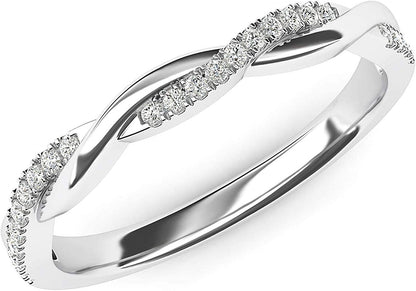 14K White Gold 2.5Mm Petite Twisted Vine Simulated Diamond Ring Wedding Band Mat