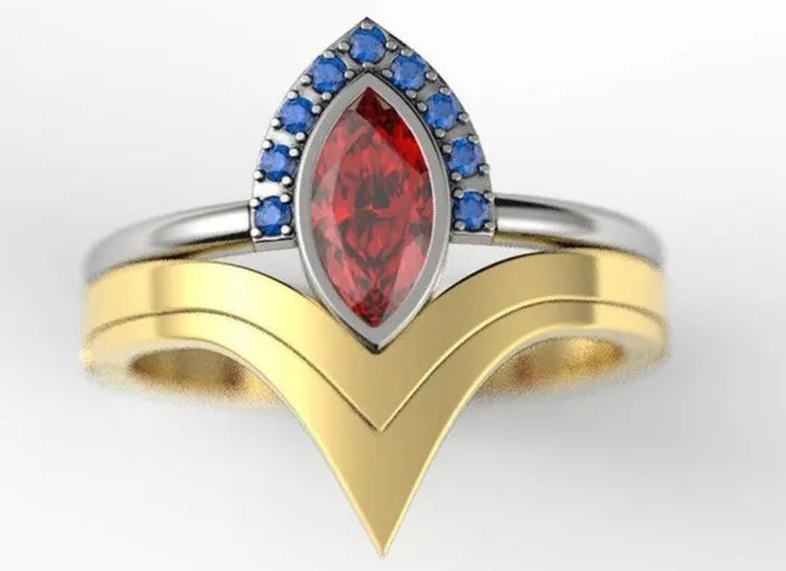 2Pcs/Set Latest Geek Love Quality Bride Ring Set Jewelry Natural Rubyzircon V-Sh