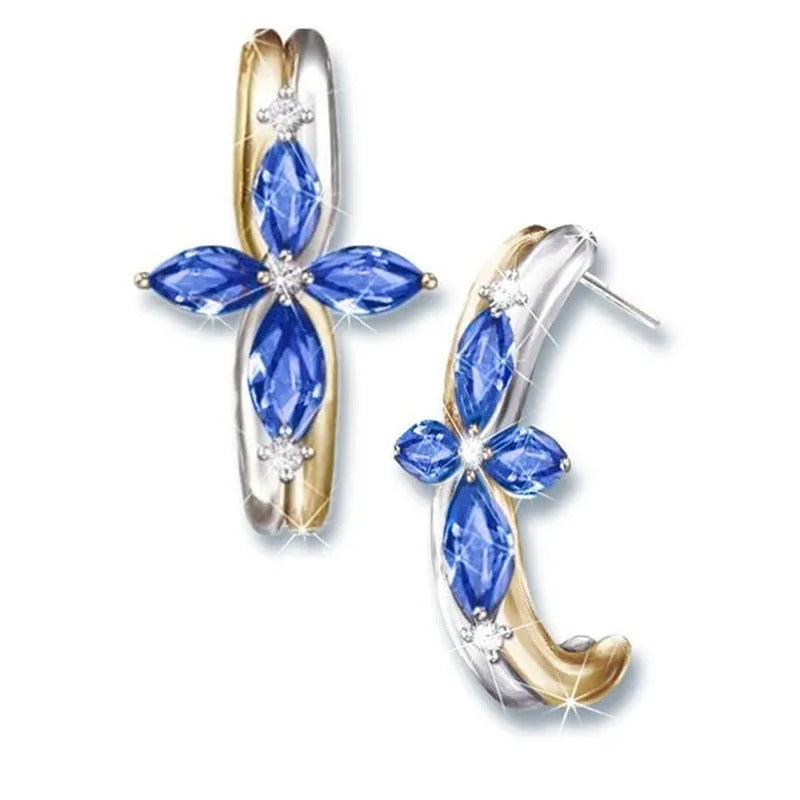 Exquisite 925 Sterling Silver Goldplated Natural Sapphire Amethyst Cross Ring Ea