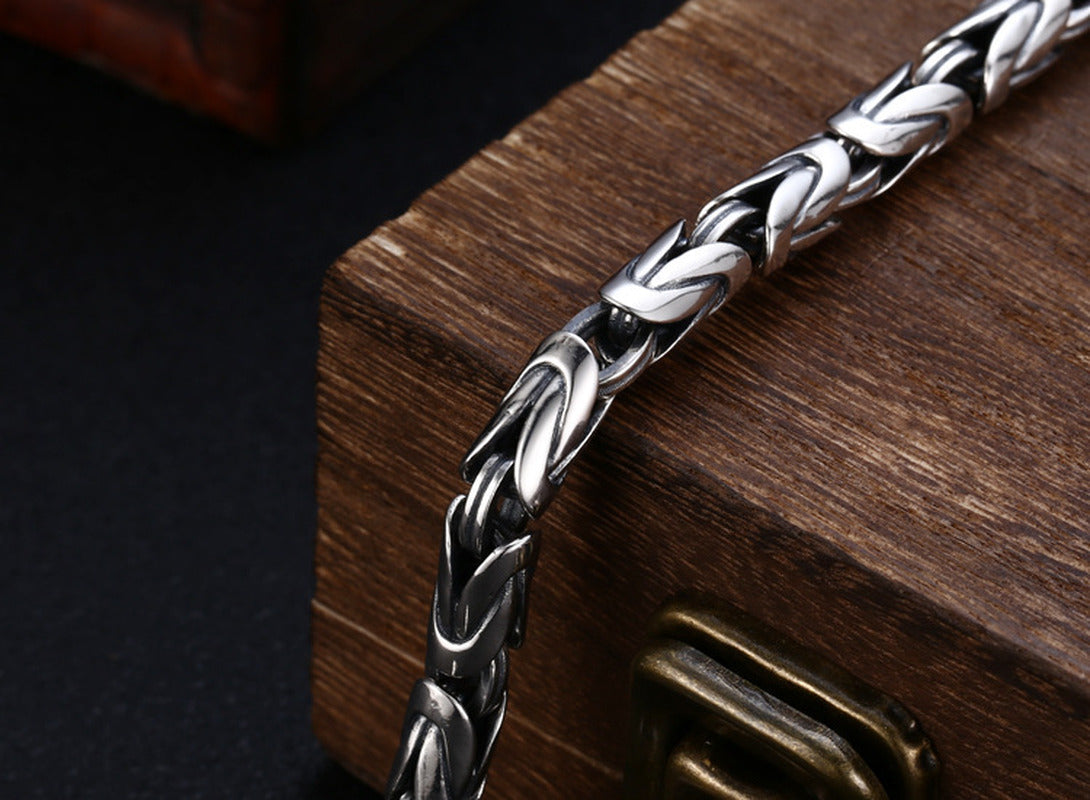 S925 Sterling Silver Bracelet Men'S Thick Diamond Pestle Thai Silver Retro Old P