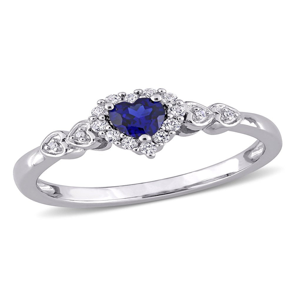 3/8 Carat T.G.W. Created Blue Sapphire, Created White Sapphire and Diamond Accen