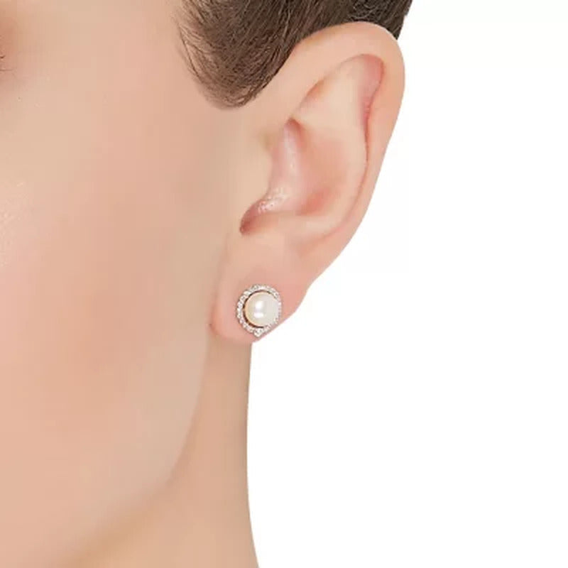 Freshwater Cultured Pearl Earrings with Diamond Accents in 14K Yellow Gold