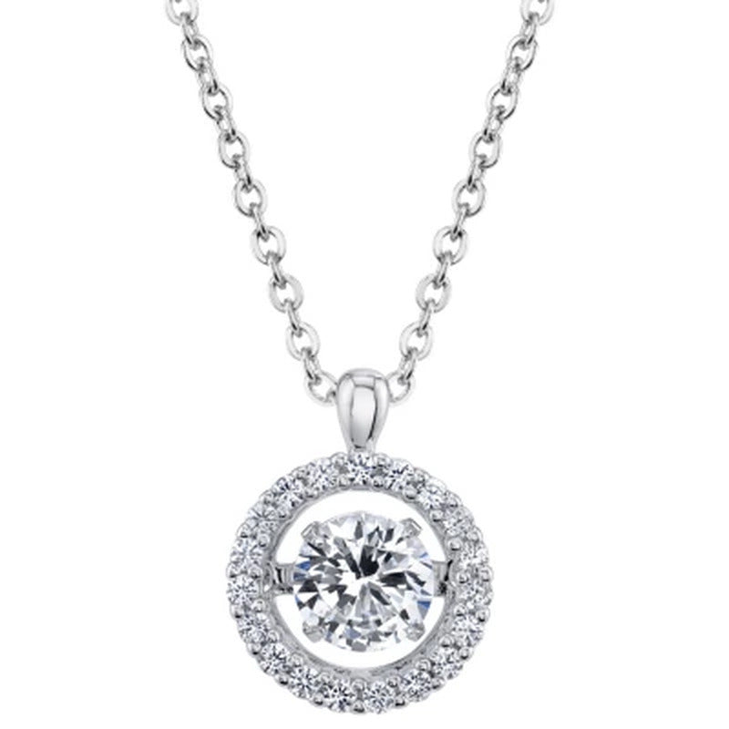 925 Sterling Silver Dancing Lab Created White Sapphire Pendant and Earring Set