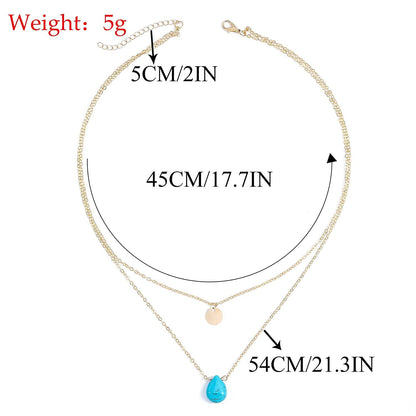 Boho Layered Turquoise Necklaces Gold Sequin Pendant Necklace Chain Jewelry for
