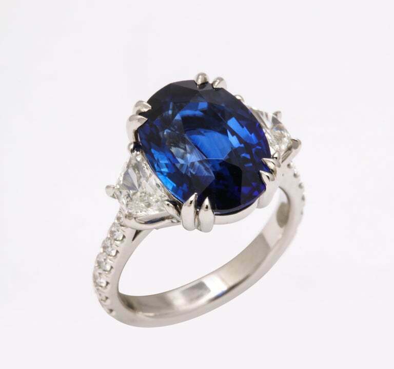 8 Carat Vivid Blue Sapphire and Diamond Ring