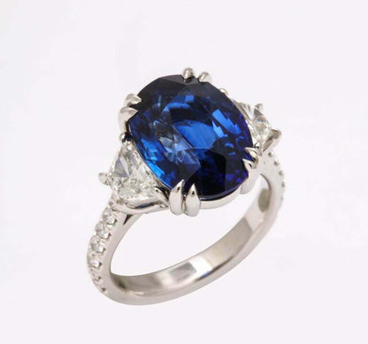 8 Carat Vivid Blue Sapphire and Diamond Ring