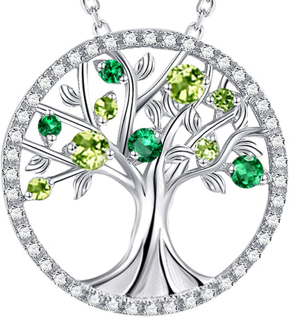 Tree of Life Necklace for Women 925 Sterling Silver with January March Birthston
