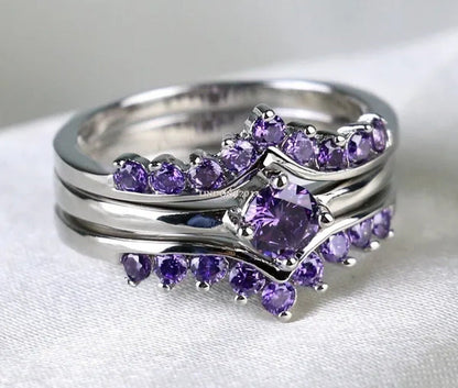 Sz5-10 round 5Mm Amethyst 10Kt White Gold Filled Women'S Wedding Ring 3 in 1 Bri
